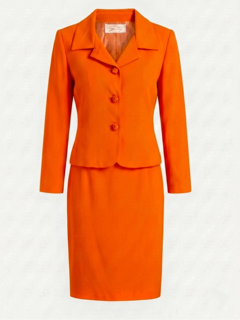 Vintage Genny Orange Skirt Suit Set Size 8 Made In Italy Blazer Jacket Pencil